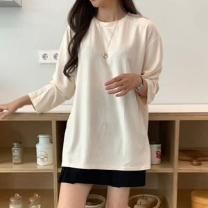 샵앤) 여성 라운드 골지 옆트임 버튼슬릿 루즈핏 긴팔 티셔츠 21DS-WSH-4899-베이지