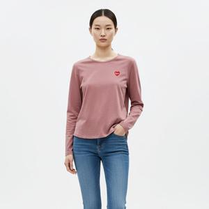 샵앤) 국산 여성 라운드 레드하트 긴팔 언발 면 티셔츠 DAI-WSH-20814-핑크