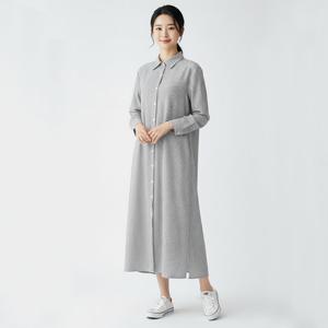 샵앤) 여성 카라넥 스트라이프 빅사이즈 셔츠 롱원피스 NTT-WDR-20804-블랙