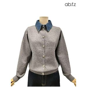 [에이비에프지]카라 데님 배색 포인트 긴팔 니트 가디건 APZ4HY37K