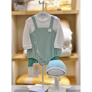 아가방 세이브존02 민트 체크 바디수트바지세트(모자) 02s17512