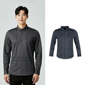 럭스골프 남성 스트레치 체크 나염 카라 긴팔 셔츠 BLU25A427