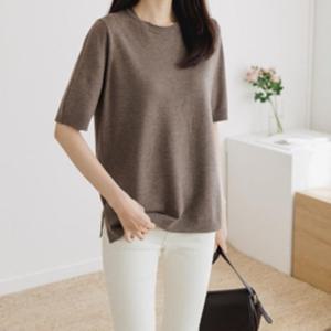 [다잇템][다잇템] 여자 비스코스 U넥 미니멀리즘 페미닌 반소매