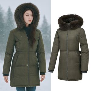 콜핑 여성 겨울 구스다운 폭스퍼 보온 등산 경량 롱패딩 자켓 KSC673RJ1W