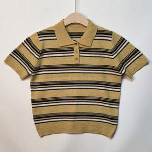 샵앤) 국산 여성 카라넥 단가라 반팔 니트 티셔츠 21DS-WKN-4971-머스터드