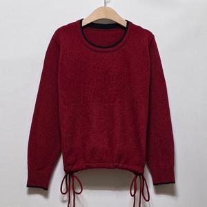 샵앤) 국산 여성 배색 라운드 옆스트링 긴팔 니트 티셔츠 21DS-WKN-4984-레드