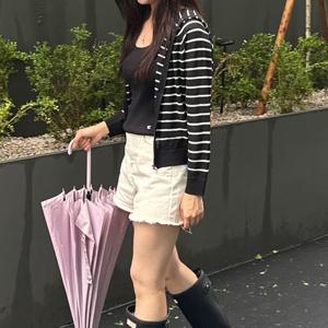 [쥬크]스트라이프 후드 니트 가디건 Z253KSL007