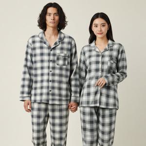 바풀 HY FX 188677-8 남녀커플 잠옷 피치기모 카라잠옷 상하세트 - 블랙 앤 브라운체크