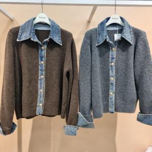 라티움 HC34 데님배색 앞오픈형 데님카라 니트가디건 T2543Cd05