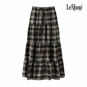 [르샵] 밴딩 리본 체크 러플 롱 스커트 (BP9SK015A)