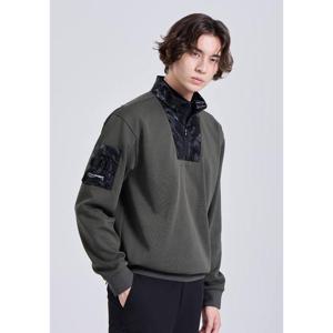 [챌린저]남성 카모포인트 기모 하이넥 반집업 긴팔 티셔츠 카키_