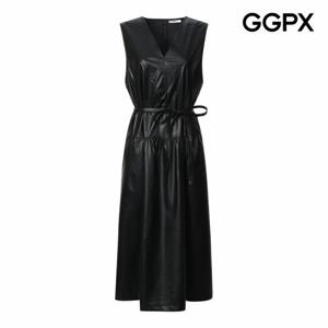 [GGPX] V넥 민소매 페이크 레더 스트랩 기모 원피스 (GP9OP006B)