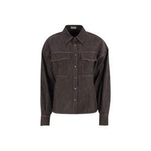 25FW 브루넬로 쿠치넬리 스파크링 no fade 데님 셔츠 with shiny flap detail MP148MY516C003