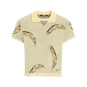 25SS 자크뮈스 니트 폴로  V 넥 contrast  Woven banana pattern  251KN59720252BU