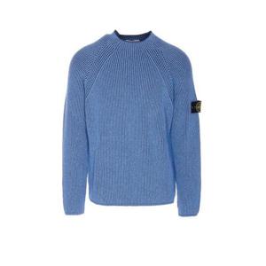 25 FW 스톤 아일랜드 로고 패치 와펜 크루넥 울블렌드 스웨터 블루 5100023S00L7