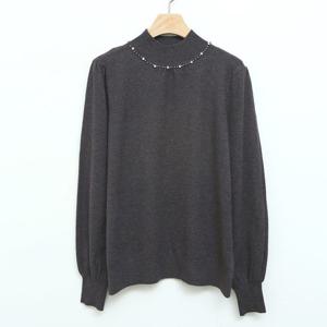 샵앤) 여성 반목 큐빅 앞셔링 오피스룩 니트 티셔츠 DGB-WKN-5043-진그레이