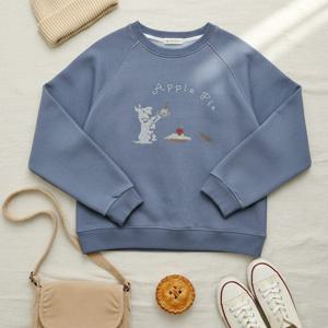 샵앤) 국산 여성 애플파이 자수 피그먼트 긴팔 맨투맨 FJ-WSH-5054-블루