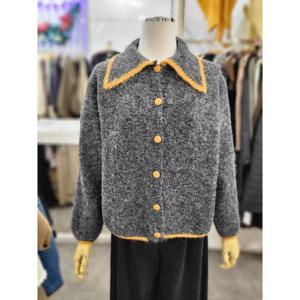 밸리걸 세이브존01 라인 배색 카라넥 루즈핏 니트 가디건 613300