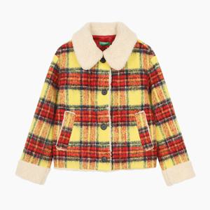 [베네통] 부클 카라 체크 코트_BACT55561YE