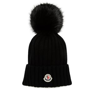 몽클레어 25FW 블랙 로고 폼폼 울 비니 3B00064 M1131 999