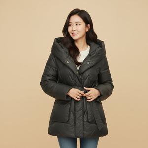 [꼼빠니아]후드 허리끈 다운  점퍼-CW24DA7002083B