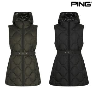 [핑]겨울 여성 벨티드 후드 구스 다운 점퍼 베스트 121D4JV451_K