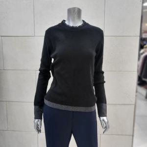 [크로커다일레이디]라운드이중배색 니트 티셔츠CLEWSW119-BK_BP