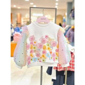 [프렌치캣 9D] 아이보리 꽃나염 맨투맨 티셔츠 (Q56DAT040)