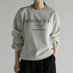 [바네사빈] 영문나염 기모 라운드 맨투맨 티셔츠 v01395