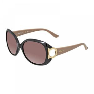 살바토레 페라가모 선글라스 라운드 풀 림, 블랙/투아페 프레임 앤 브라운 그라데이션 렌즈 Sf668001 블랙