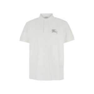BURBERRY White Polo Shirt with Classic Collar and EKD Embroidery in Cotton Man 8119009B7078