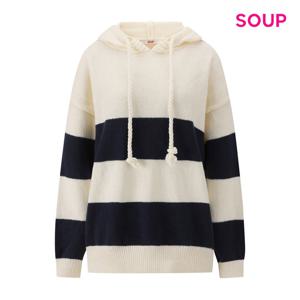 [숲]캐주얼 끈 장식 루즈핏 후드 니트 (S5BLK12)