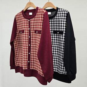 나야홍 / 빅사이즈아우터 T488L510 버리펄배색체크가디건 MN