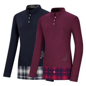 비티알 BTR 여성 골프웨어 가을 긴팔 체크 카라 티셔츠