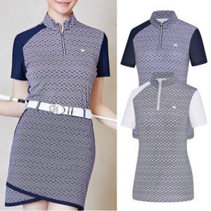 비티알 BTR 여성 골프웨어 여름 반팔 스판 메쉬 집업 티셔츠