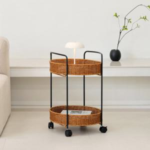 하우스레시피 라토 2단 원형 라탄 트롤리 - 2colors