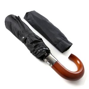 플라우나 우드손잡이 초발수 자외선차단 블랙 3단자동우양산 겸용 (남성용우양산)