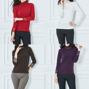 까르죠아 셔링 망사 폴라 티셔츠 빅사이즈 블라우스 가을 겨울 봄 여성 마담복 중년