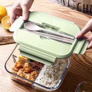 오븐글라스 밀폐용기 도시락통 전자레인지 내열유리 수저통 3칸 1040ml L015