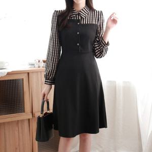 [페이릿] [~88까지]냐그 넥 슬리브 체크 포인트 원피스