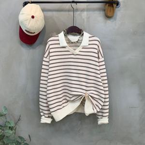 씨샵인더룸 / 코슈 스트라이프 카라 브이넥 긴팔 맨투맨 3color