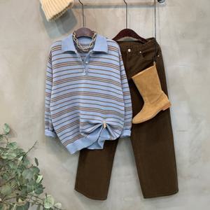 씨샵인더룸 / 더호 스트라이프 오버핏 카라넥 긴팔 니트 3color