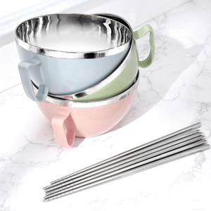 파스타볼 면기 라면 간식 스텐볼 그릇 젓가락 3종set