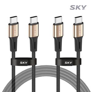 ★2개구성★ 스카이 비트 100W PD C to C타입 고강도 패브릭 초고속 충전 케이블 1.2M 2개입