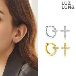 [루즈루나] 미르티 실버925 십자가 큐빅 링 미니 원터치링 귀걸이