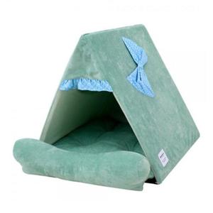 고양이하우스 강아지 리본 삼각 하우스 그린블루 1P 고양이 숨숨집