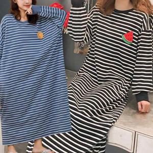 [로즈엘리][4컬러] 꿀잠 오버핏 스트라이프 홈웨어 원피스 긴팔잠옷