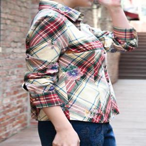 [비꼴리끄]기모 코튼 자수 체크셔츠 블라우스