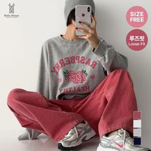 벨라도나 국산 여성 가을 맨투맨 라즈베리 딸기 나염 긴팔티셔츠 BLN25_MT41