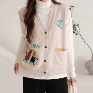 프롬하트 /  프롬하트  여성 빅사이즈 큐트캣 니트조끼